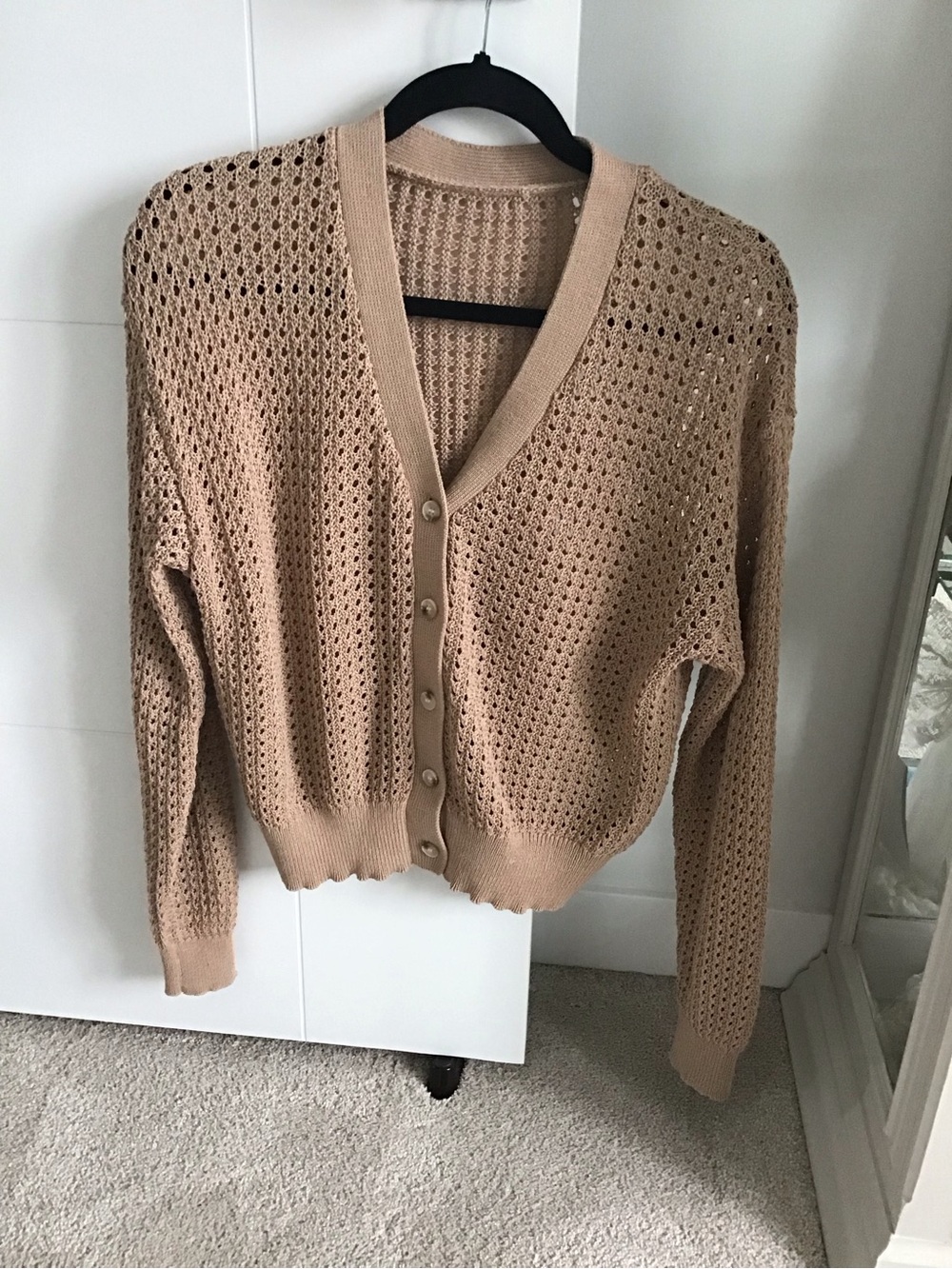 HALARA Open-Knit Tan Button-Up Cardigan